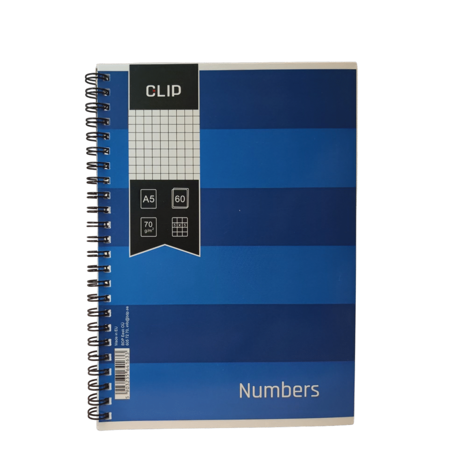 Spiraalkaustik A5 50l ruuduline Numbers Clip