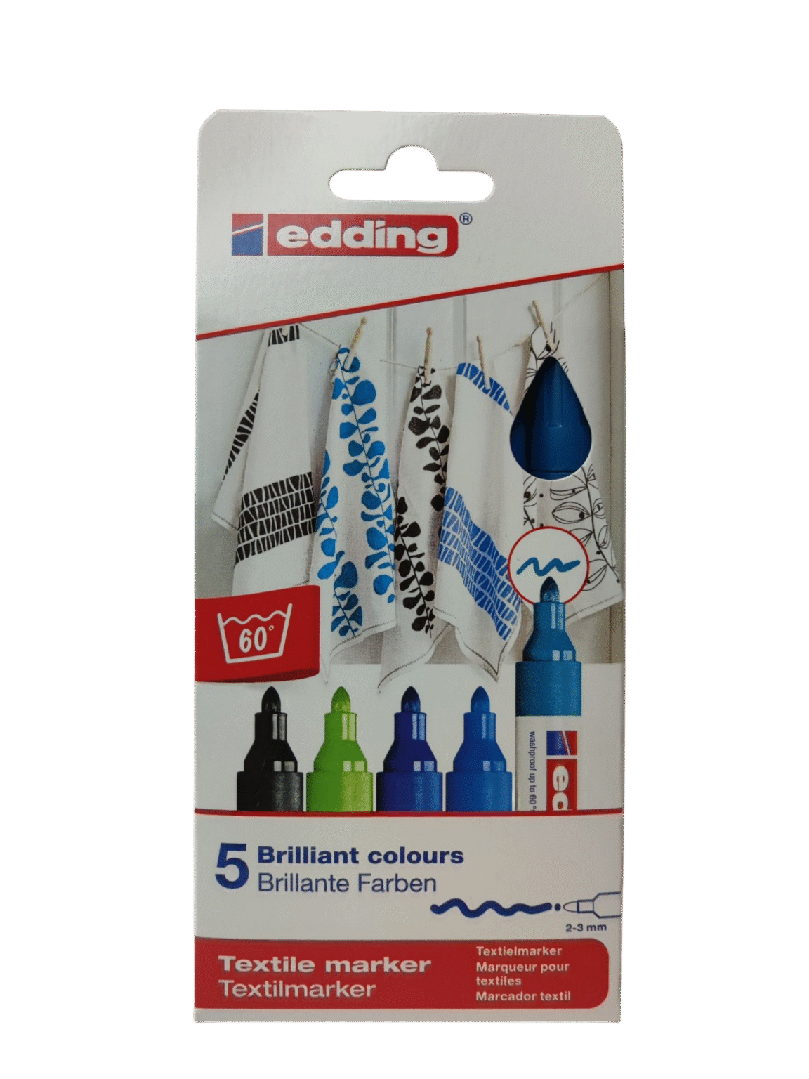 Marker Edding tekstiilile 2-3mm, 5tk pakis - Image 3