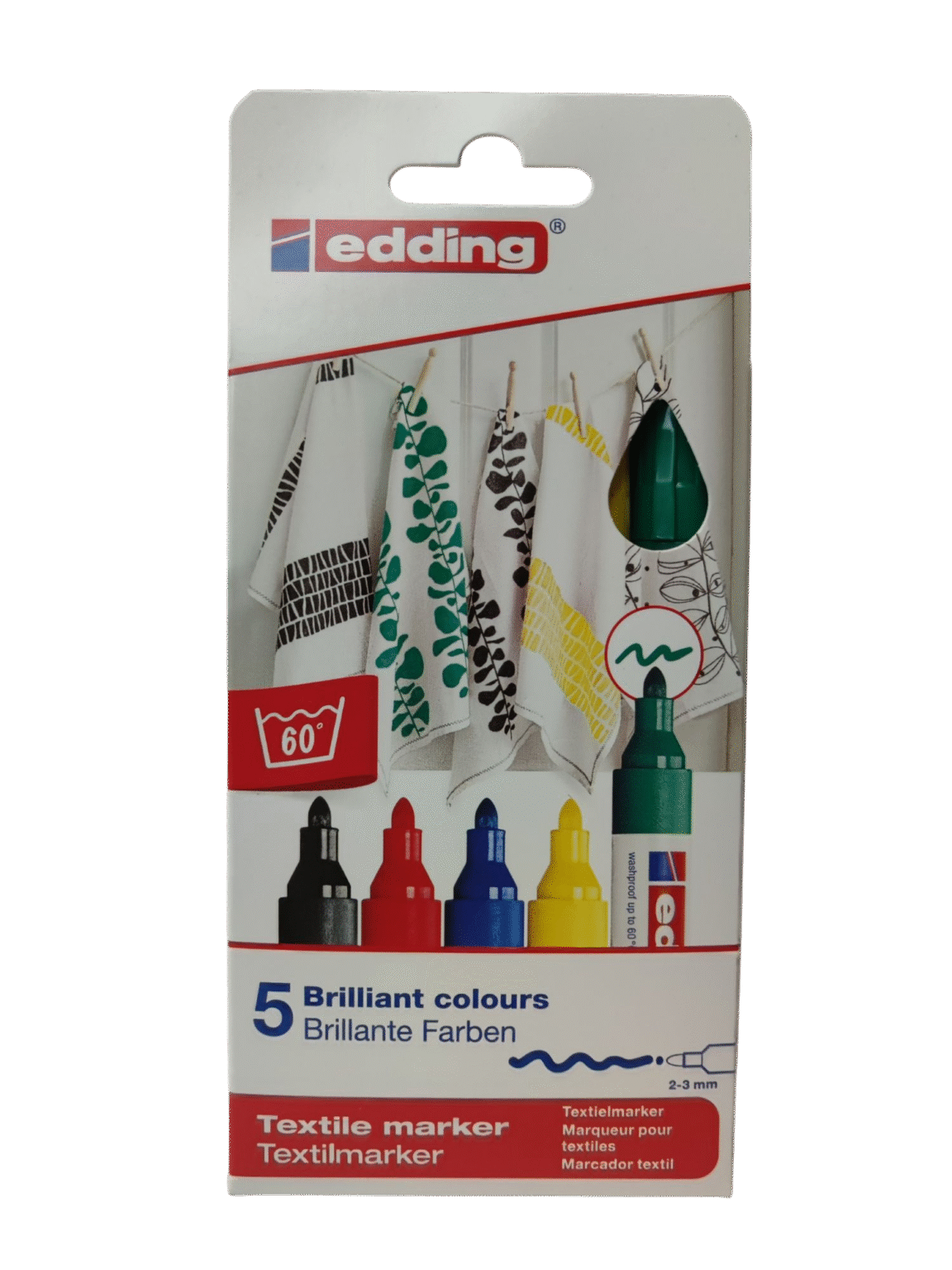 Marker Edding tekstiilile 2-3mm, 5tk pakis