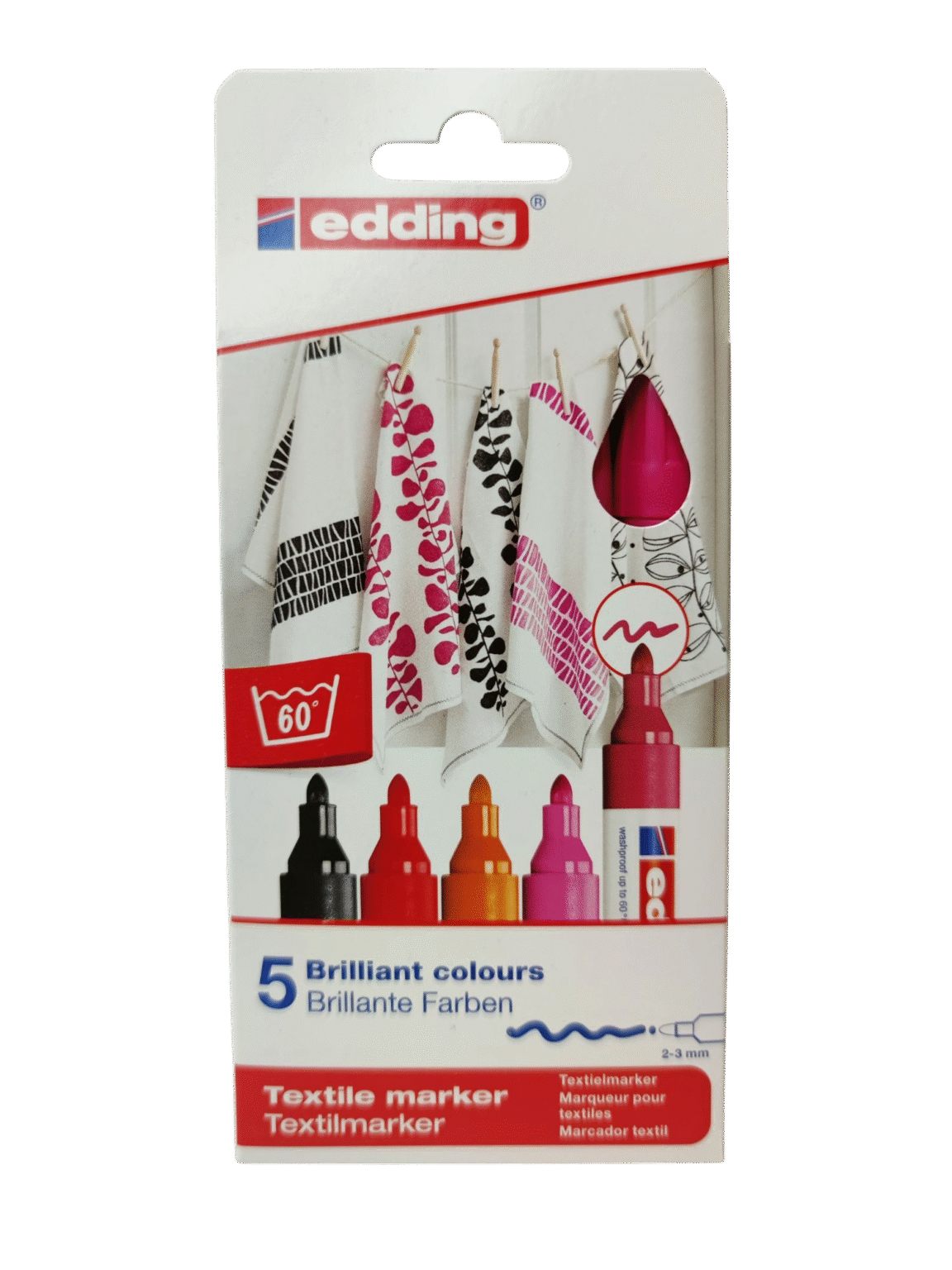 Marker Edding tekstiilile 2-3mm, 5tk pakis - Image 2