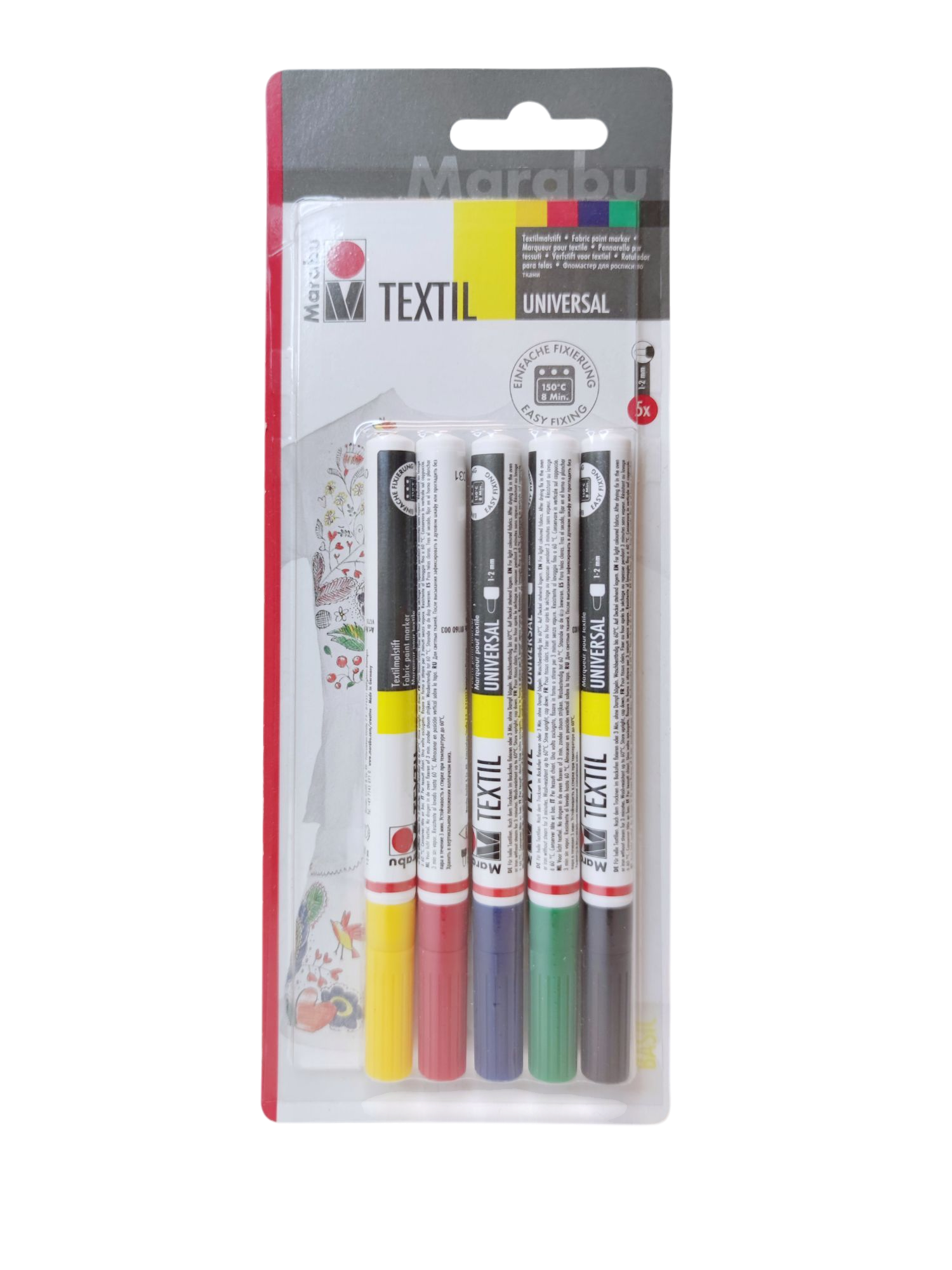 Marker tekstiilile 1-2mm 5 värvi