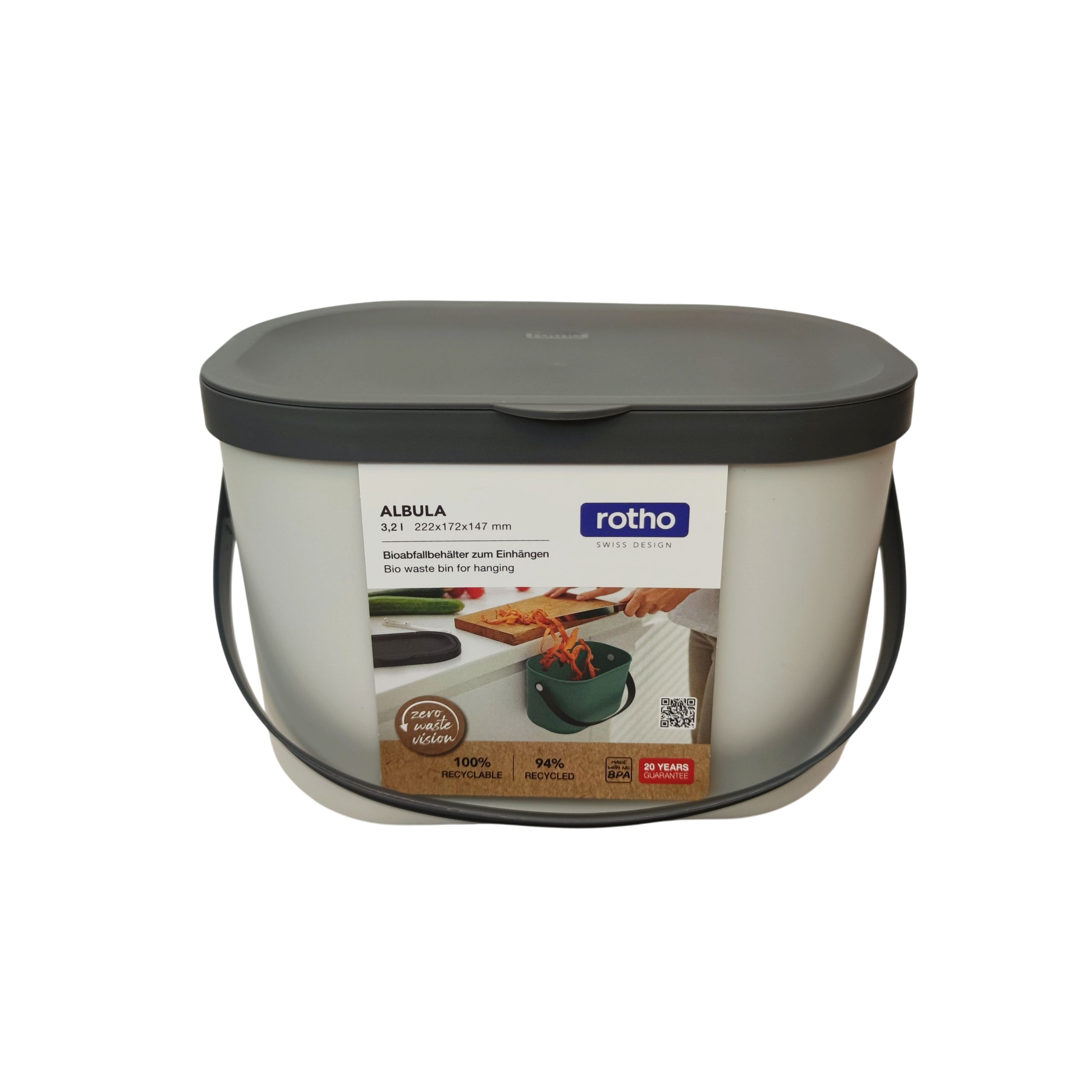 Prügikast biojäätmetele ALBULA 3,2L riputatav 22,2x17,2x 14,7cm valge