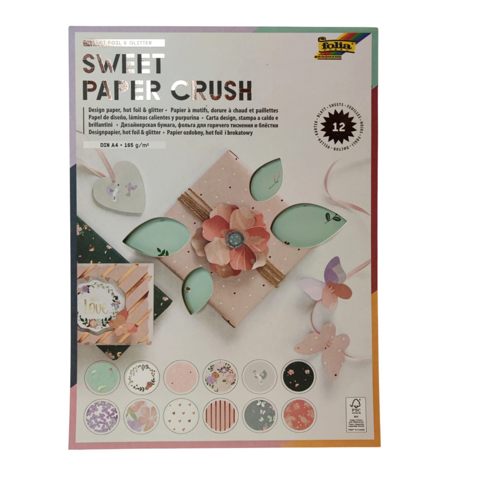 Disainpaberiplokk A4 Sweet Paper Crush 165g 12 lehte
