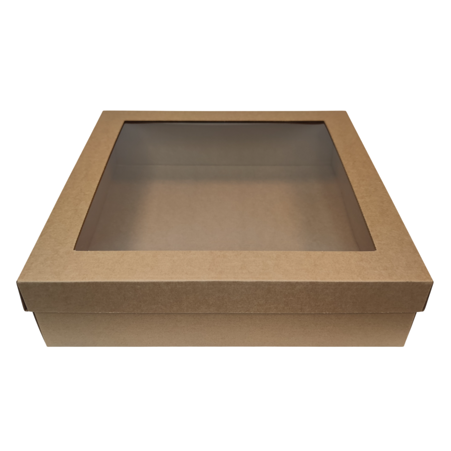 Kartongist kinkekarp PE aknaga 320x320x80mm pruun - Image 2