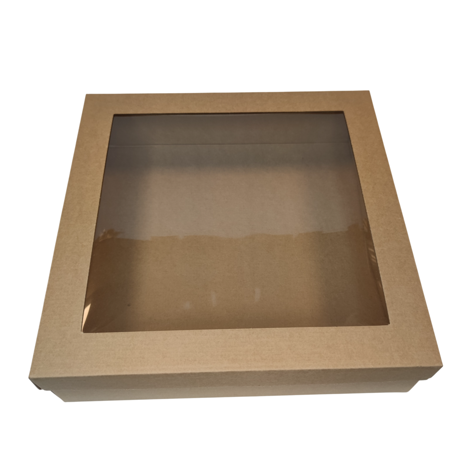 Kartongist kinkekarp PE aknaga 320x320x80mm pruun