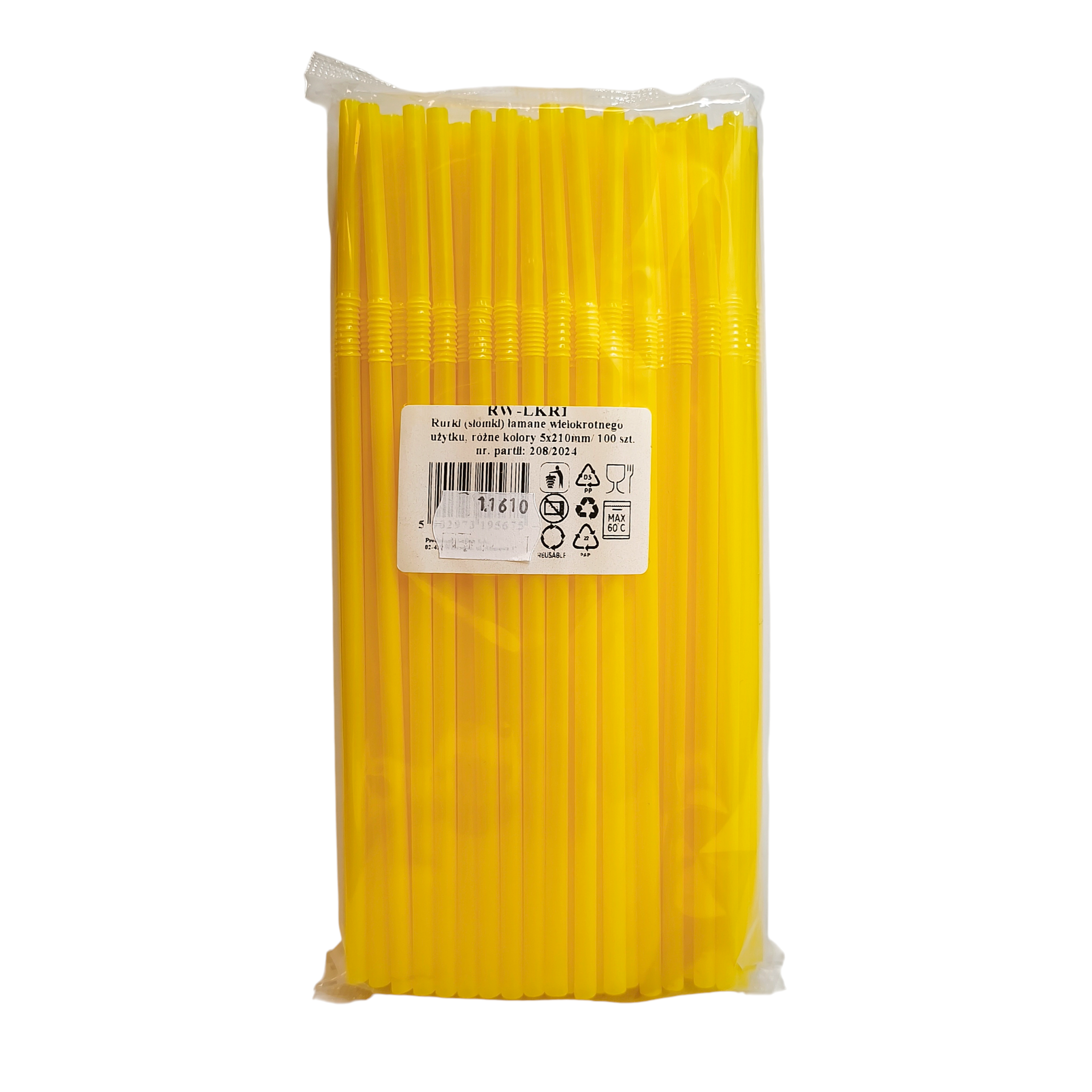 Joogikõrred murtava otsaga plastikust korduvkasutatavad kollased 100tk/pk