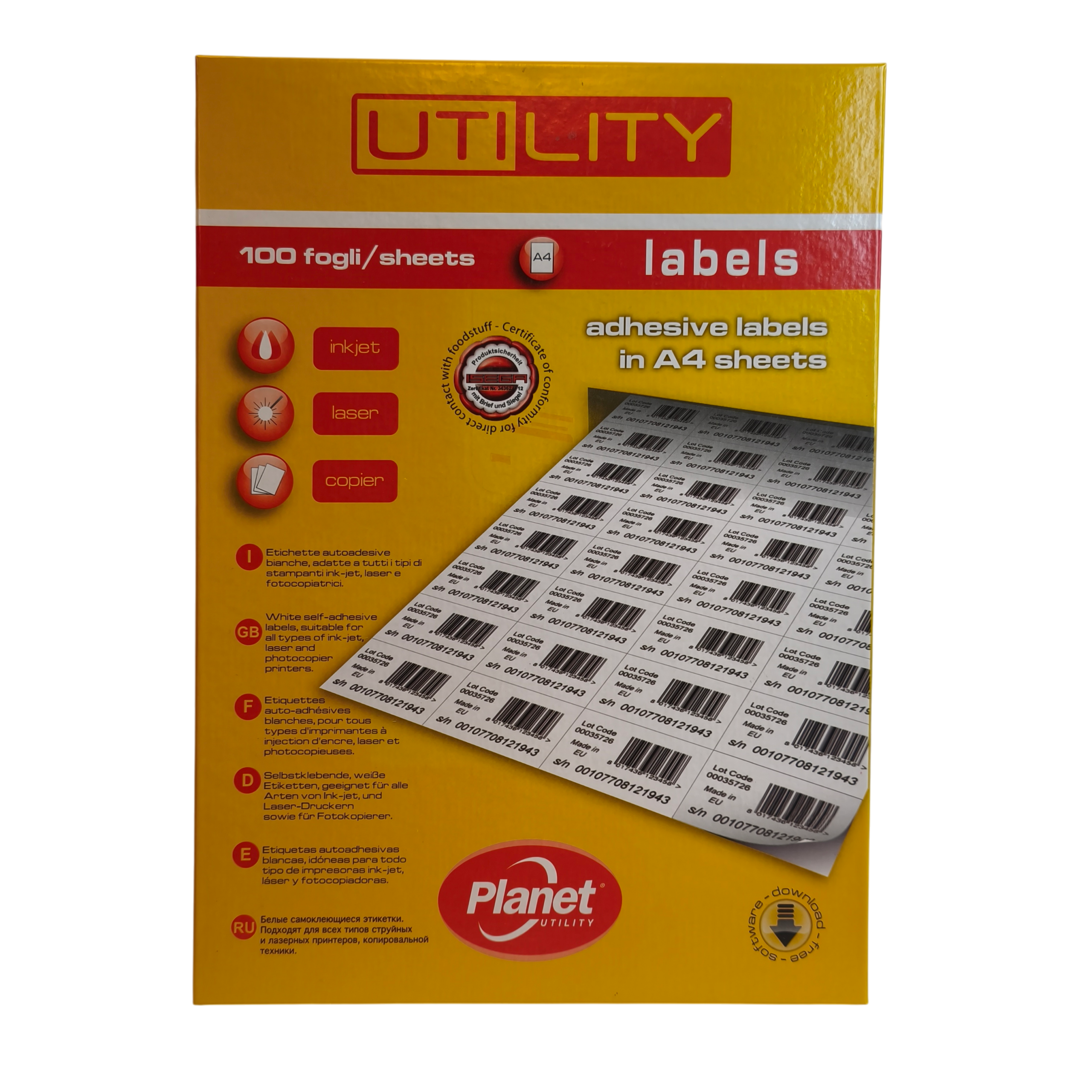 Etiketid A4 Utility 105x57mm 100lehte 10tk lehel