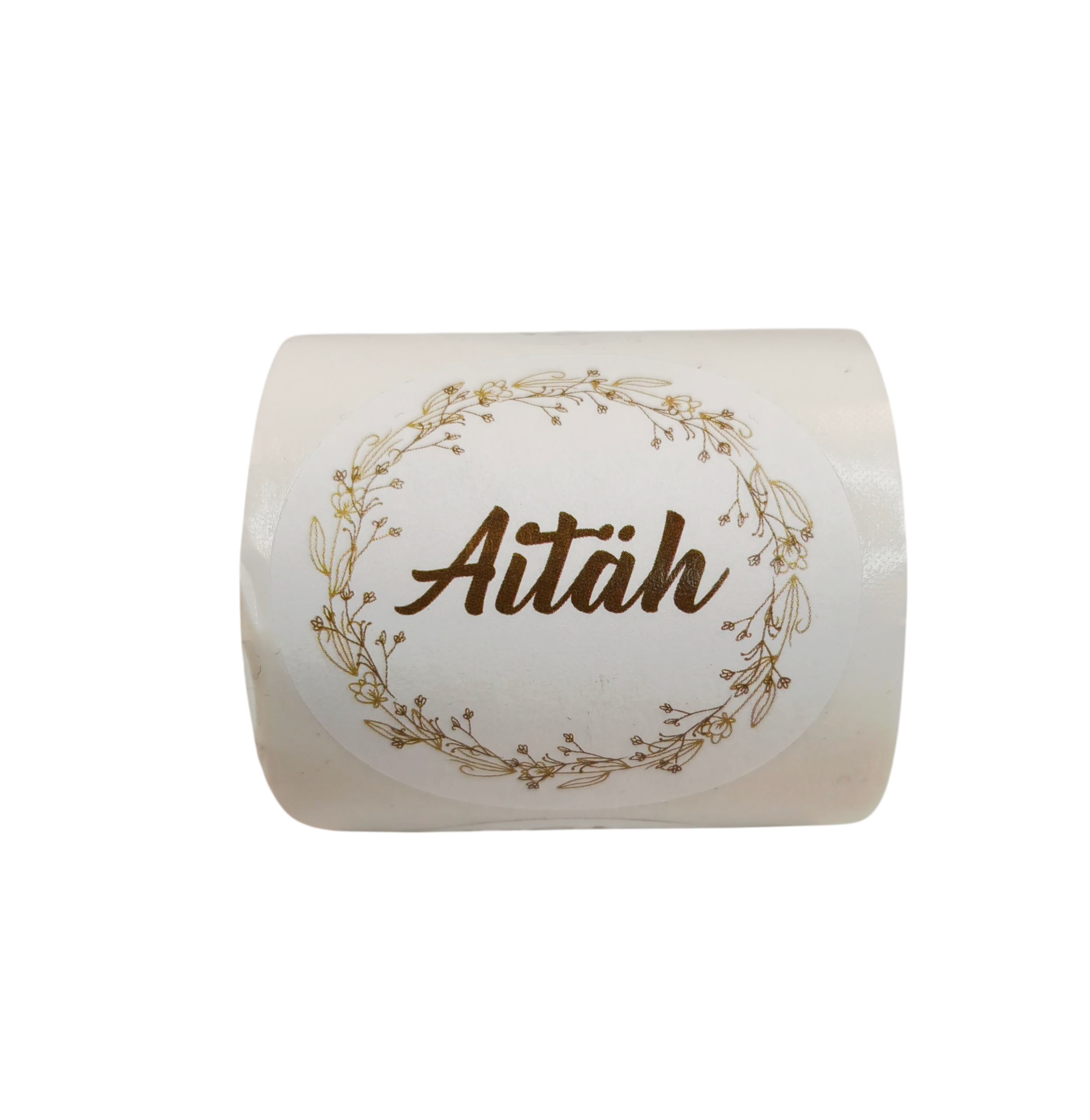 Valge kuldse pärjaga kleebisetikett Aitäh! d. 48mm 50tk/rll