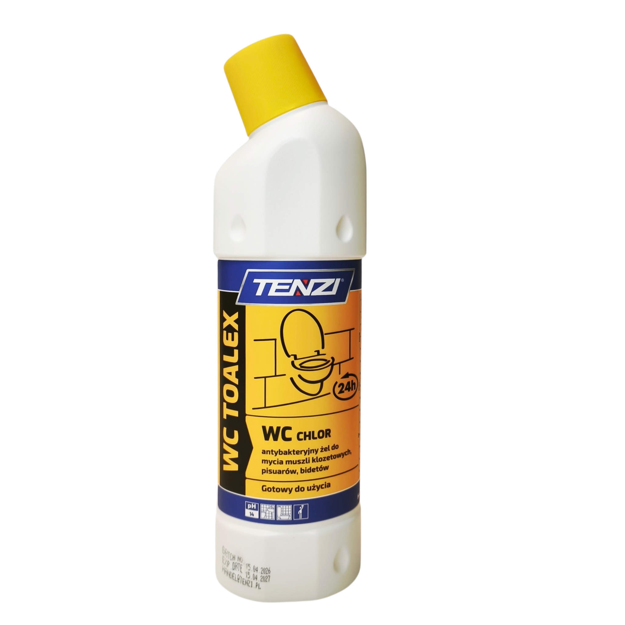 Tenzi WC puhastusgeel kloori baasil 750ml antibakteriaalne desinfitseeriv valgendav pH 14 kollane