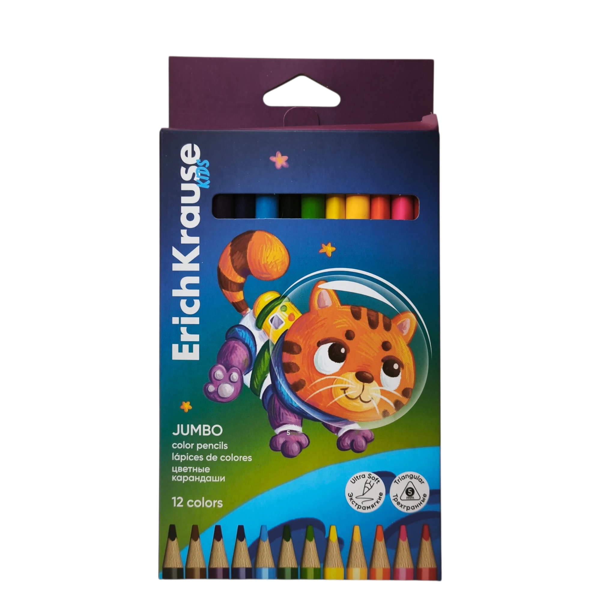 Värvipliiatsid kolmnurksed Kids Jumbo Space Animals 12 värvi